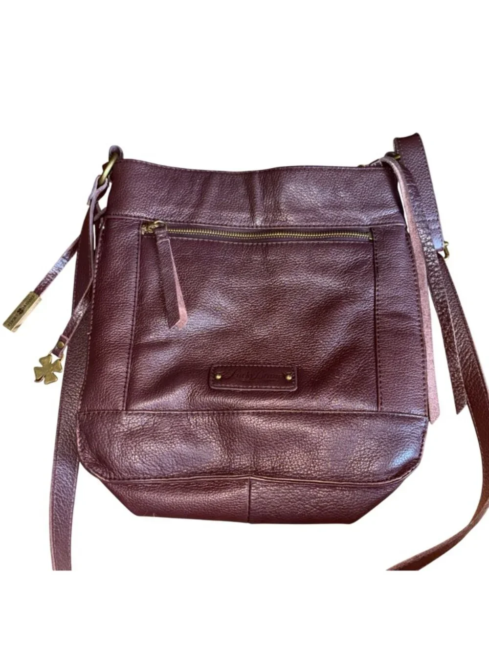 Lucky Brand Burgundy Brown 100% Leather Crossbody Bag Studded Boho Tassel Purse